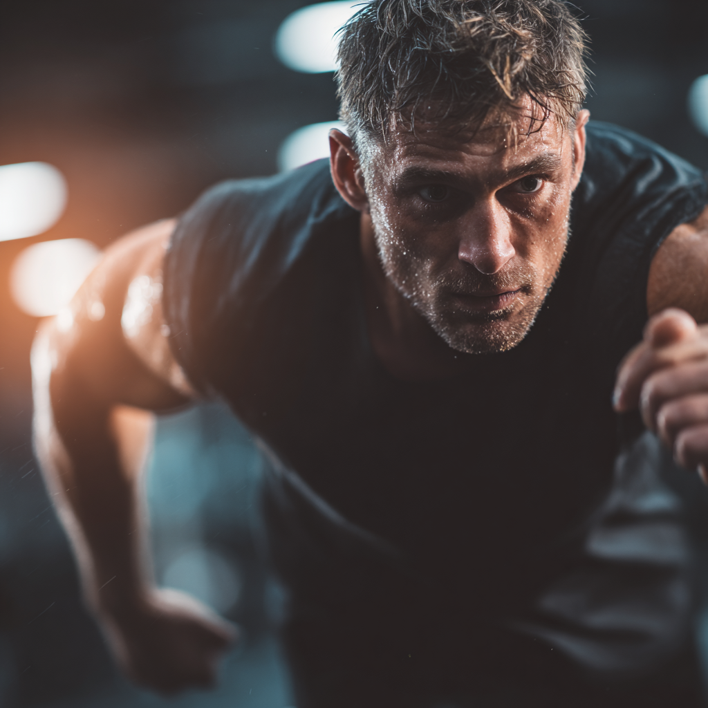 Athletic man performing intense workout in modern gym with focus and determination